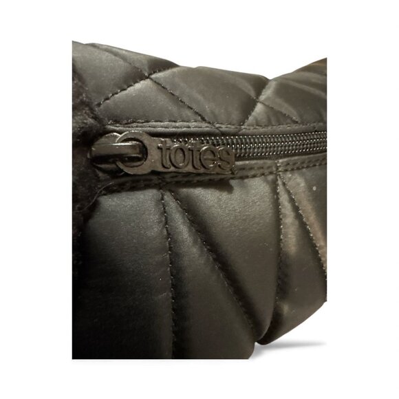 Totes Womens Black Quilted Winter Boots W/ Faux Fur Lining & Side Zippers Size 7 - Picture 7 of 8